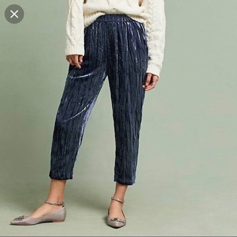 Anthropologie Ett:twa blue crushed velvet pants